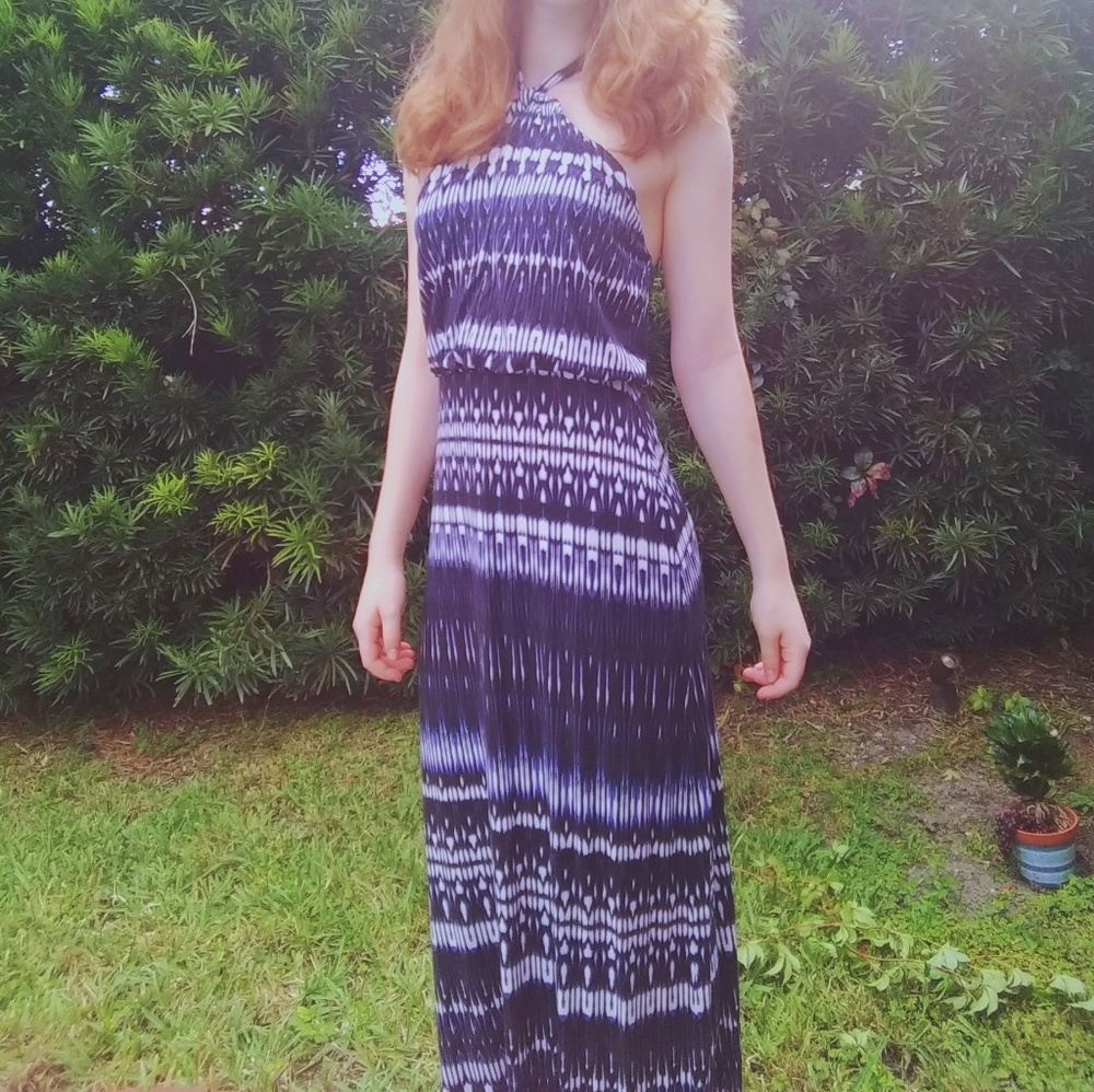 Blue Halter Tribal Print MAXI DRESS